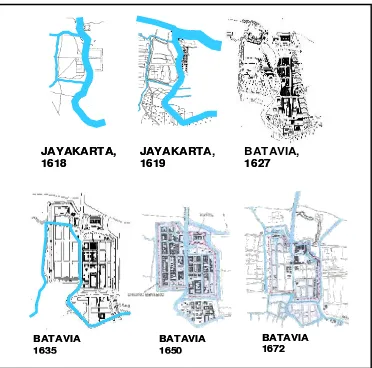 Gambar 18. Peta Perkembangan Kota Tua Masa Kekuasaan Jayakarta sampai VOC (Sumber: Dinas Tata Kota, 2007) 