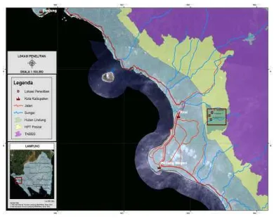 Gambar 2.  Peta Lokasi Penelitian Studi Populasi Siamang di Repong Damar      Pekon Pahmungan Kecamatan Pesisir Tengah Kabupaten Pesisir Barat