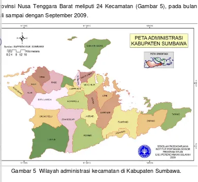 Gambar 5  Wilayah administrasi kecamatan di Kabupaten Sumbawa. 