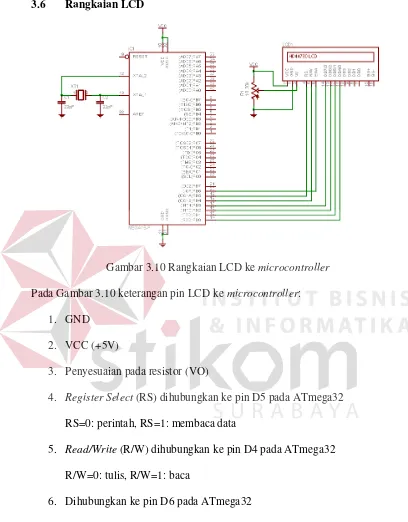 Gambar 3.10 Rangkaian LCD ke microcontroller 