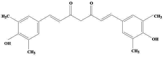 Gambar 2. Struktur Kimia Kurkumin atau 1,7-bis (4-hidroksi-3-metoksifenil)-1,6  heptadiena-3,5-dion   