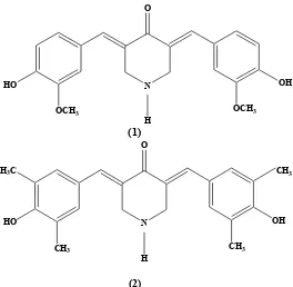 Gambar 5.  Struktur kimia senyawa Analog kurkumin N-Heterosiklik monoketon.  