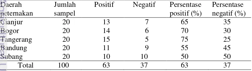 Tabel 3 Hasil pengujian serologis BVD dengan ELISA antibodi 