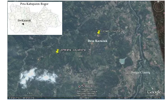 Gambar 3  Lokasi pengamatan manggis di kampung Cengal dan Jamblang, desa Karacak, kecamatan Leuwiliang, kabupaten Bogor 