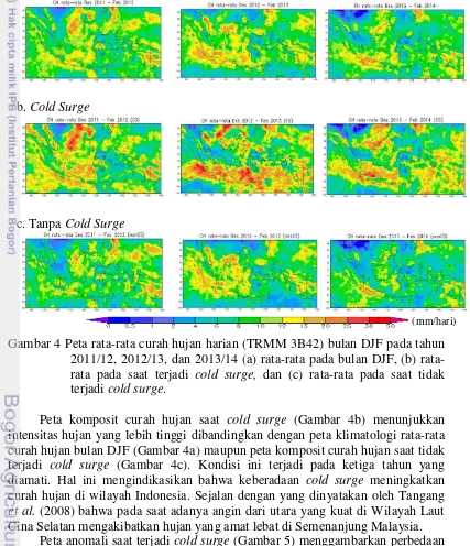 Gambar 4 Peta rata-rata curah hujan harian (TRMM 3B42) bulan DJF pada tahun 
