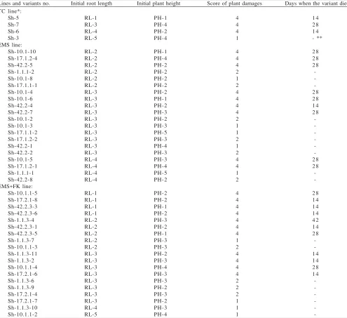 Tabel 3. Effects of initial root length and plant height on number of days when the tested individual abaca cv