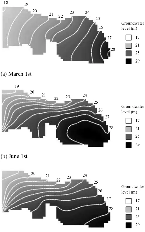 Fig. 7Spatial distribution of the groundwater level with the paddyirrigation schemes