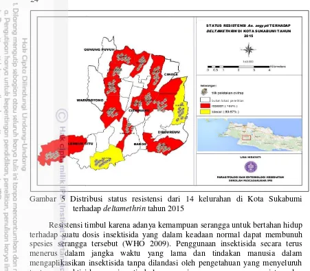Gambar 5 Distribusi status resistensi dari 14 kelurahan di Kota Sukabumi 