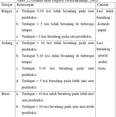 Tabel 2.2 Gradasi akne vulgaris (Wasitaatmadja, 2002) 