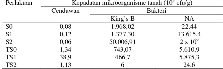 Tabel 4  Kepadatan mikroorganisme tanah dalam perlakuan SCR pada tanaman tomat yang ditanam pada tanah disterilkan dan tidak disterilkan 