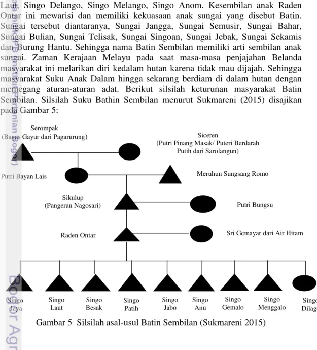 Gambar 5  Silsilah asal-usul Batin Sembilan (Sukmareni 2015) 