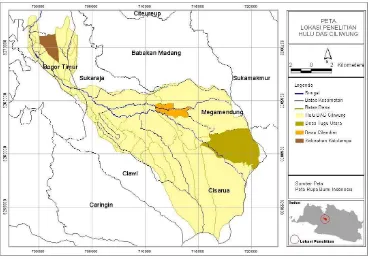Gambar 2. Peta lokasi penelitian di DAS Ciliwung bagian hulu 