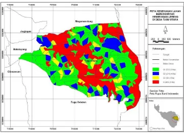 Gambar 6.  Peta kesesuaian lahan perumahan di Hulu bagian tengah (Desa                     Cilember) berdasarkan kemiringan lereng