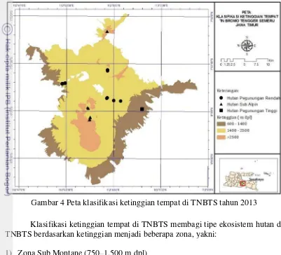 Gambar 4 Peta klasifikasi ketinggian tempat di TNBTS tahun 2013