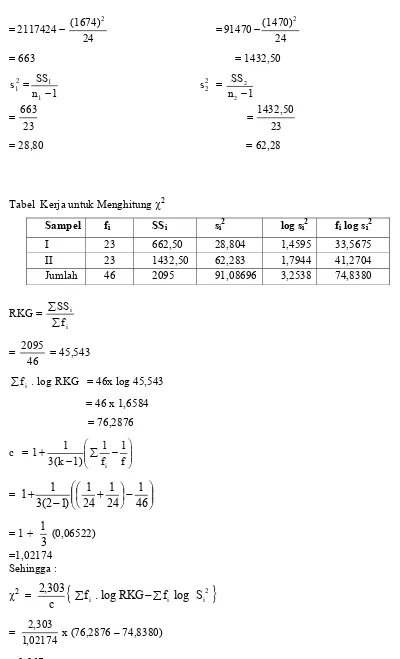 Tabel  Kerja untuk Menghitung χ2 