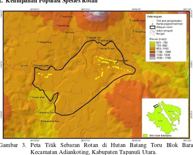 Gambar 3. Peta Titik Sebaran Rotan di Hutan Batang Toru Blok Barat, 