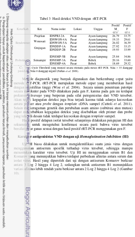 Tabel 3  Hasil deteksi VND dengan  rRT-PCR 