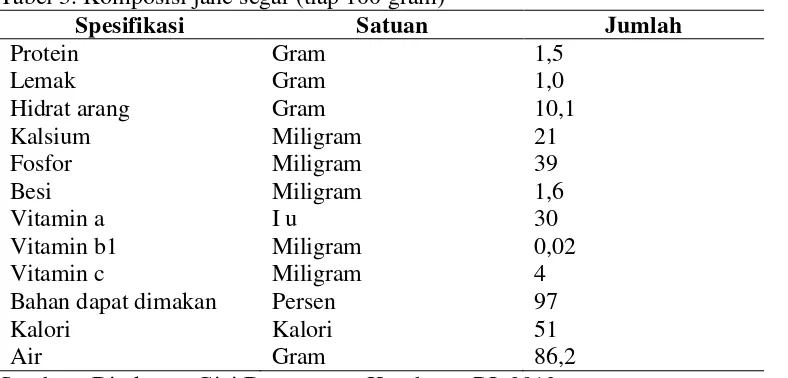 Tabel 3. Komposisi jahe segar (tiap 100 gram) 