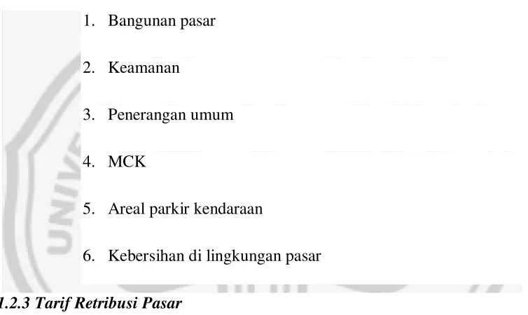 Tabel 4.1 Tarif Retribusi Per Meter/Hari Pasar Peterongan Semarang 