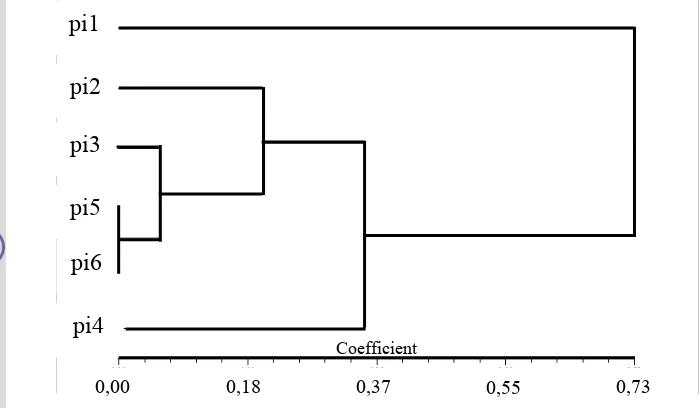 Gambar 26. Dendogram Kemiripan Genetik 6 Sampel dari Populasi Pohon Induk. 