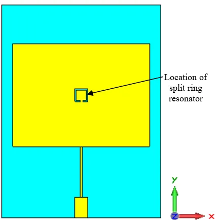 Fig. 4.  The incorporated complimentary split ring resonator onto the center of the SRR patch antenna 