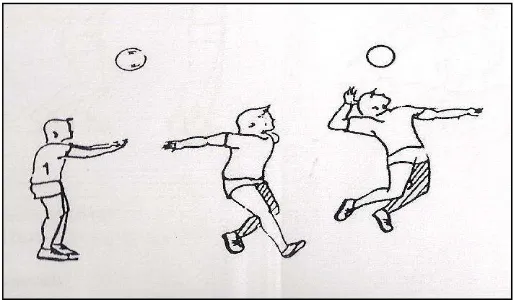 Gambar 2.7 Jumping Service (servis dengan melompat)      (Herry Koesyanto, 2003:19) 