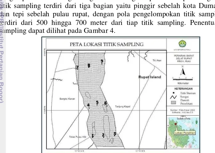 Gambar 4 Lokasi titik sampling Perairan Dumai bagian barat. 