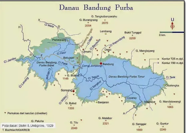 Gambar 2. Peta Danau Purba Bandung (Bacthiar, 2005). 