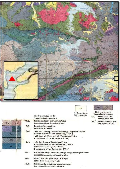 Gambar 3.  Peta geologi regional daerah penelitian, lembar Cianjur  (Sujatmiko, 1972)