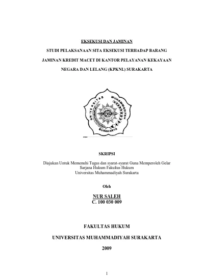 EKSEKUSI DAN JAMINAN STUDI PELAKSANAAN SITA EKSEKUSI TERHADAP BARANG ...