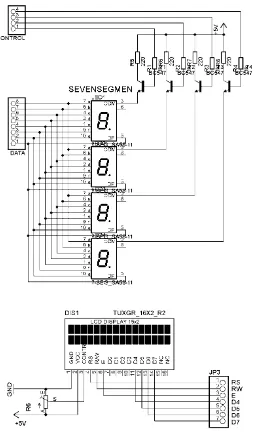 Gambar 19. Desain Rangkaian Antarmuka Penampil Sevensegmen dan LCD 