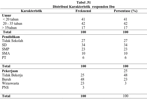Tabel .51 Distribusi Karakteristik  responden Ibu  