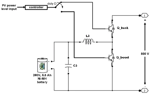 Figure 8. Battery connection inside the storage unit with bidirectional dc-dc converter 