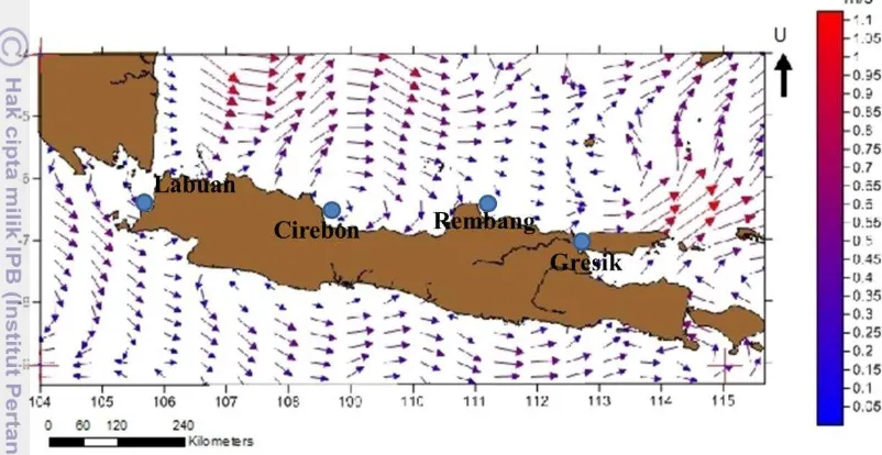 Gambar 11 Peta sebaran arus tahun 2014 di Laut Jawa 