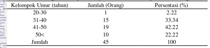 Tabel 4  Perbandingan umur petani sayuran kubis di Kabupaten Simalungun 