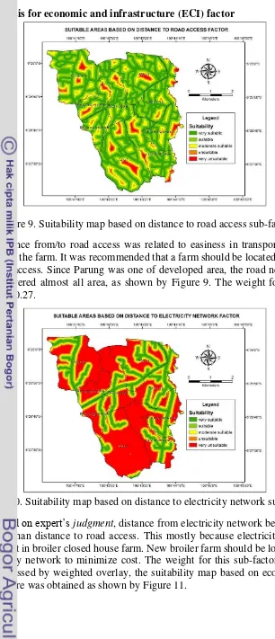 Figure 9. Suitability map based on distance to road access sub-factor 