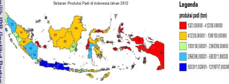 Gambar 4.1  Sebaran produksi padi di Indonesia tahun 2012 