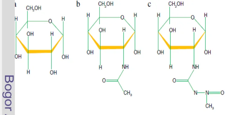 Gambar 7 Struktur (a) glukosa (b) N-asetil glukosamin (c) streptozotosin 