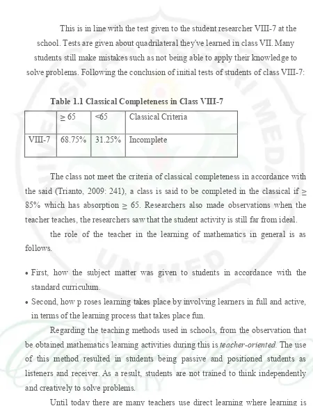Table 1.1 Classical Completeness in Class VIII-7 