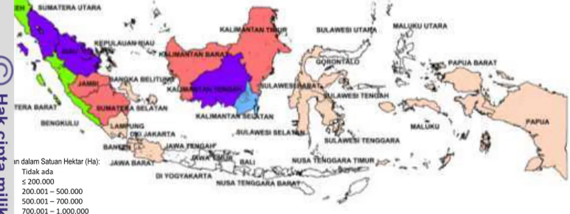 Gambar 2 Peta Persebaran Luas Lahan Perkebunan Kelapa Sawit di Indonesia  Tahun 2013 
