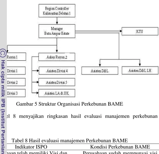 Gambar 5 Struktur Organisasi Perkebunan BAME 