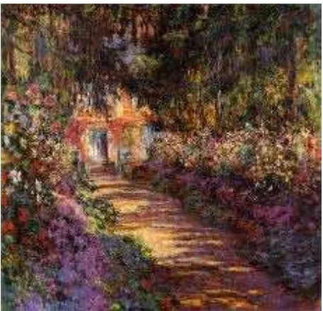 Gambar 3. Contoh lukisan yang menunjukan warna  Claude Monet “Garden Path at Giverny” (Sumber: Internet) 