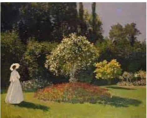 Gambar 6. Contoh lukisan yang menunjukan gelap terang Claude Monet “ Lady in the Garden”  (Sumber: Internet) 