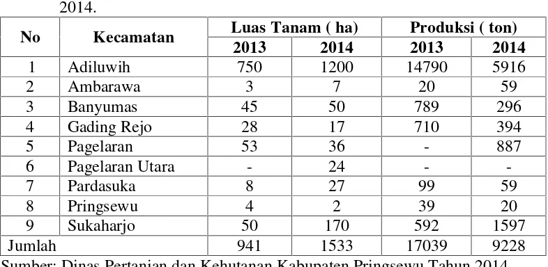 Tabel 1. Luas Tanam dan Produksi Ubi Kayu Kabupaten Pringsewu Tahun 2013-