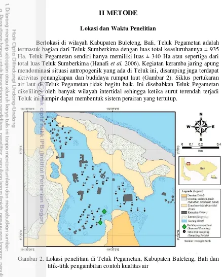 Gambar 2. Lokasi penelitian di Teluk Pegametan, Kabupaten Buleleng, Bali dan 