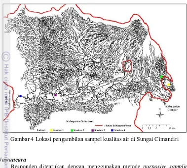 Gambar 4 Lokasi pengambilan sampel kualitas air di Sungai Cimandiri 
