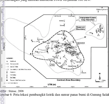 Gambar 6  Peta lokasi pembangkit listrik dan sumur panas bumi di Gunung Salak 