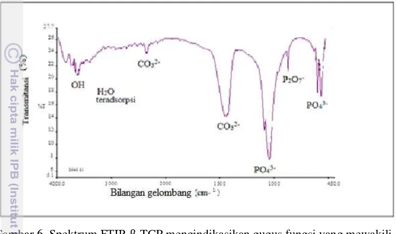 Gambar 6  Spektrum FTIR β-TCP mengindikasikan gugus fungsi yang mewakili 