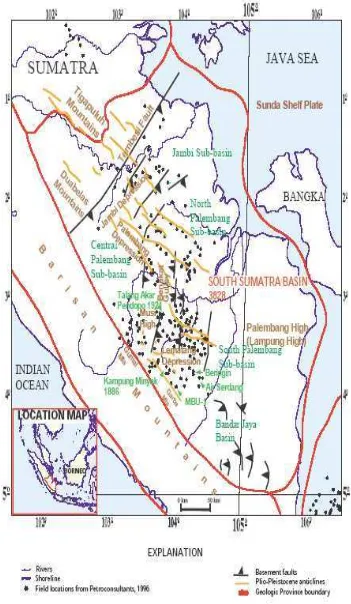Gambar 2.2. Indeks Peta Cekungan Sumatera Selatan (Bishop, 2001) 