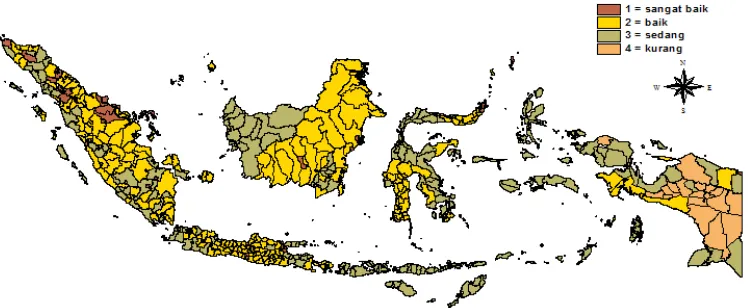Gambar  7. Peta gerombol 497 kab/kota di Indonesia dengan metode K-Rataan 